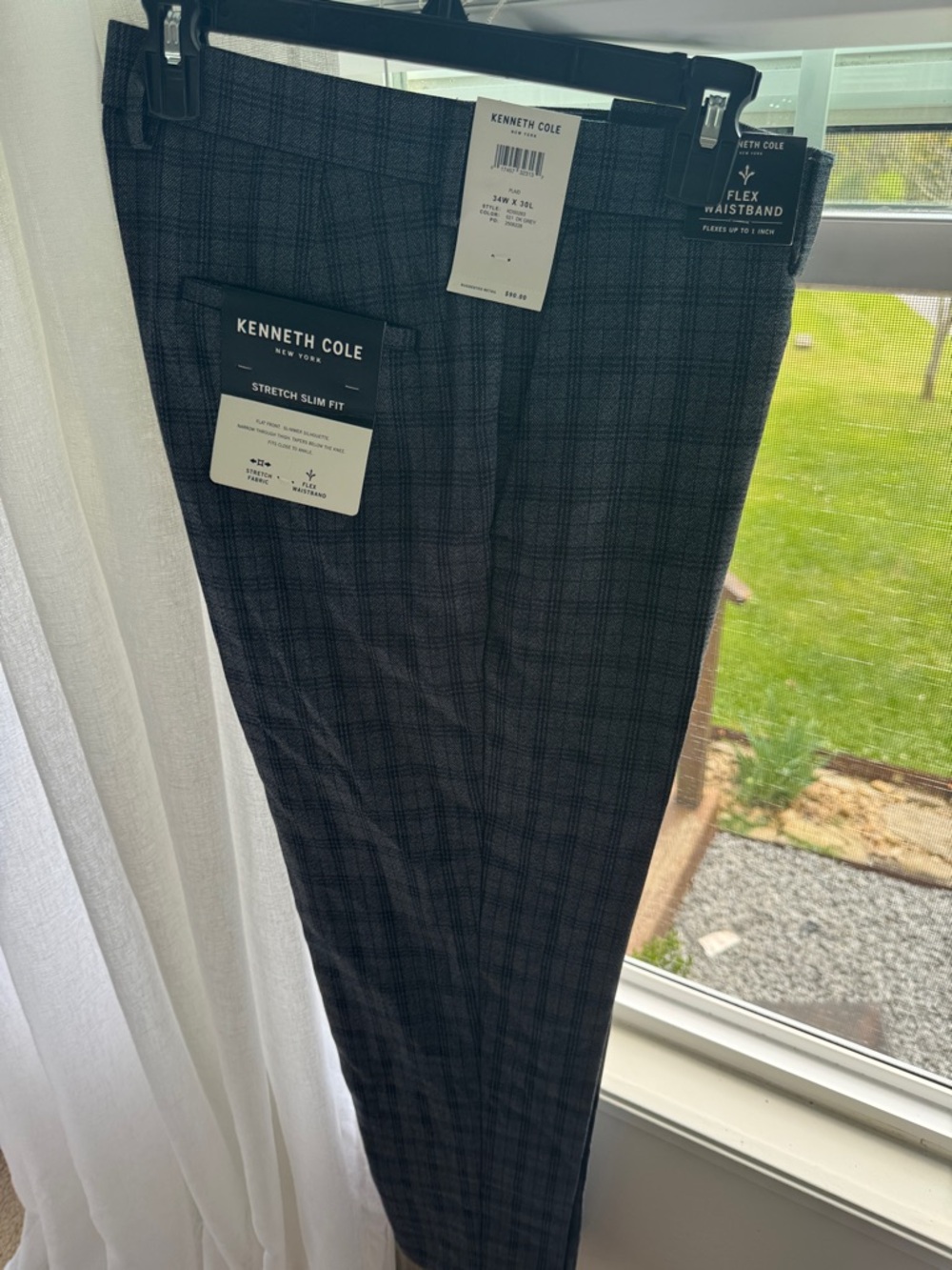 Kenneth Cole Slim Plaid Dress Pants - Black/Grey